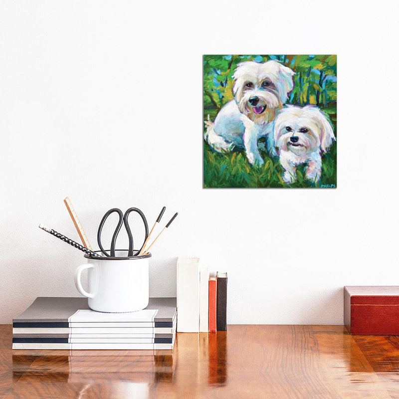 Maltese Puppies In The Park - Wrapped Canvas Painting, 30.48 cm H x 30.48 cm W