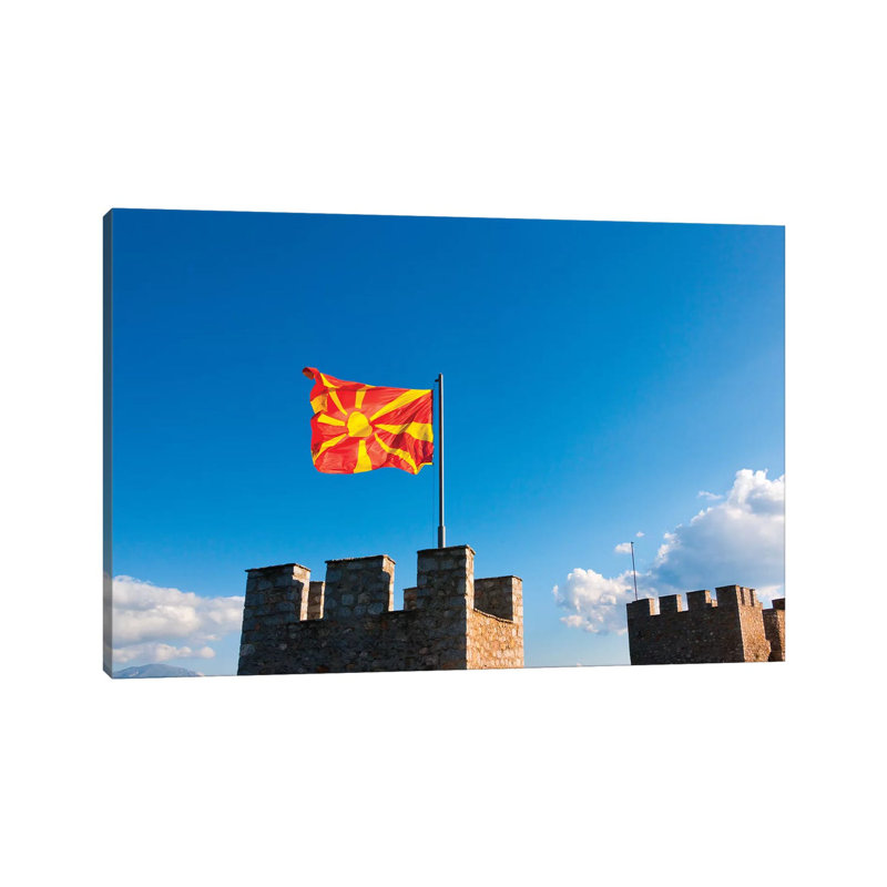 Tsar Samuil's Fortress With National Flag, Ohrid, Republic Of Macedonia by Keren Su - Wrapped Canvas Gallery-Wrapped Canvas Giclée