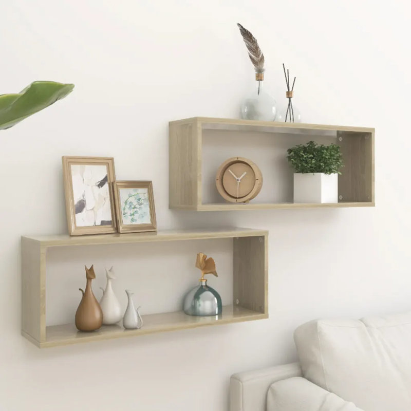 vidaXL 2/4/6x Wall Cube Shelves Engineered Wood Wall Unit, Sonoma Oak, 9" H x 23.6" W x 5.9" D