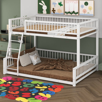 Full XL Over Queen Bunk Bed For Adults, Bunk Beds Frame With Ladder And Safety Guardrails, Can Be Converted Into Two Beds