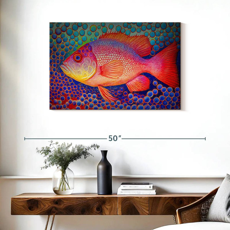 Brampt Red Snapper Fish And Abstract Bubbles, 24" H x 36" W