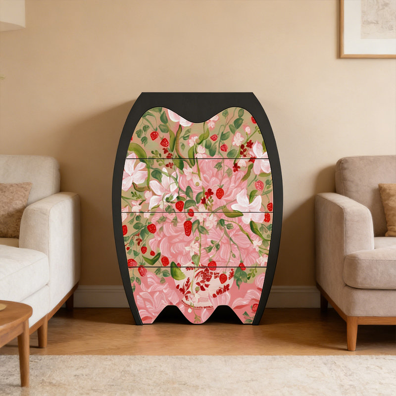 Armoire de rangement en bois massif à motif floral pour la maison
