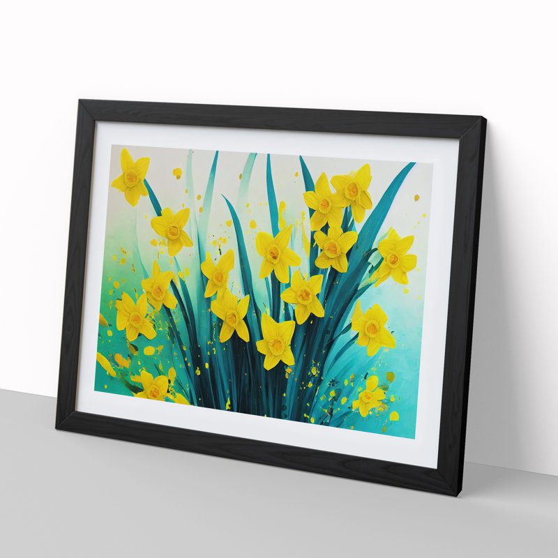 Daffodil Flower Splash - Framed Print, Black, 25cm H x 34cm W x 2cm D