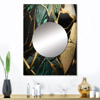 Terice Abstract Geode Green III - Marble Large Mirror, Green Unique Wall Mirror Decor, Printed Metal Art