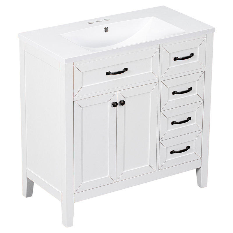 Meuble-lavabo simple avec plateau Mytien 35,99, Blanc, Noir