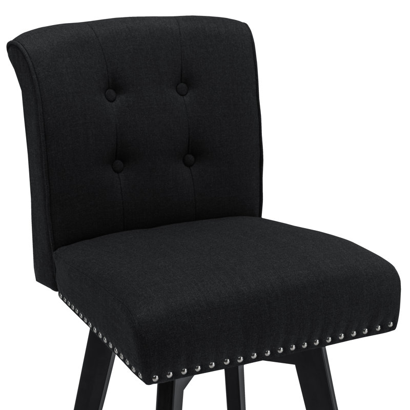 Black Performance Fabric Swivel Counter Stools with Nail Head Trim
