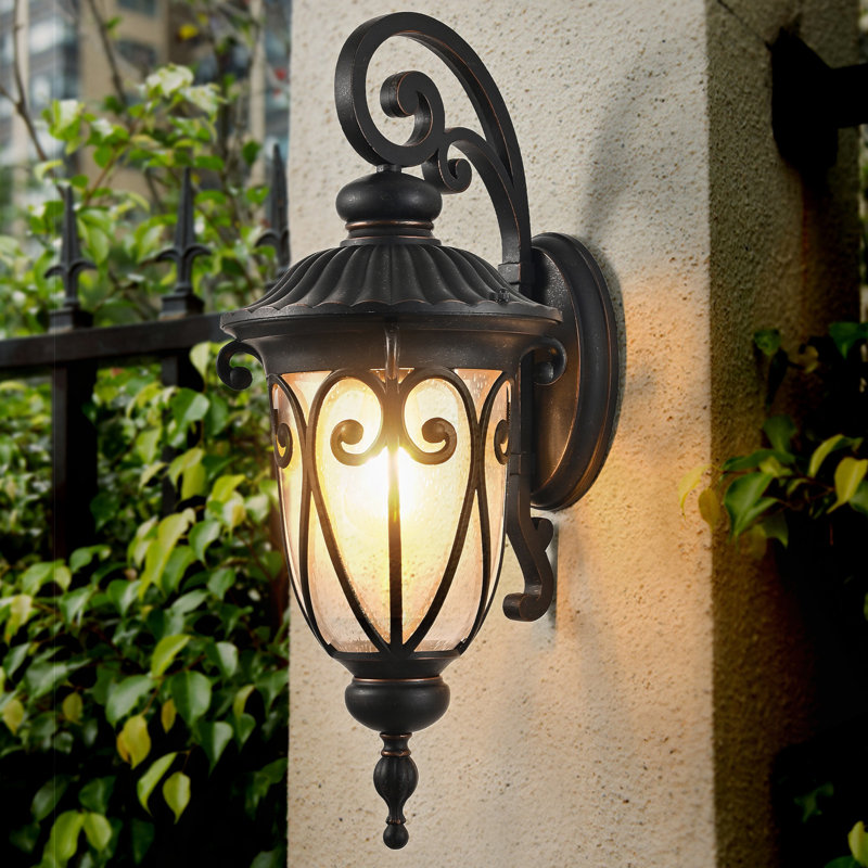 Paquet de 1 lanterne murale d'extérieur classique de 23 po (H), applique murale rétro noire avec verre à bulles, luminaire extérieur résistant aux intempéries pour porche, patio et entrée (ampoule non incluse)