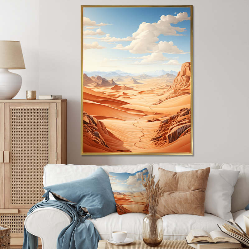 «Desert Sahara Landscape I», reproduction sur toile, Cadre flottant doré, H 20 po x l 12 po x P 1 po