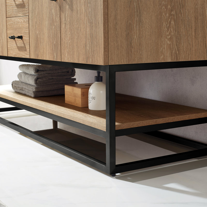 Ensemble de meuble-lavabo double 60 po Alistair, Noir mat, Chêne naturel, Blanc