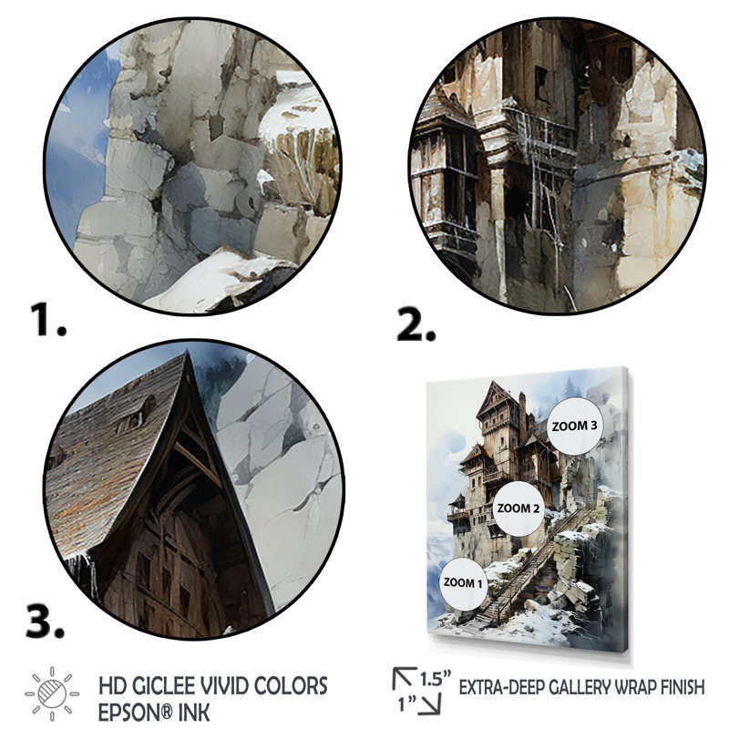 Mediaval château en hiver charme III - châteaux, art mural, Cadre flottant blanc, H 32 po x l 16 po x P 1 po