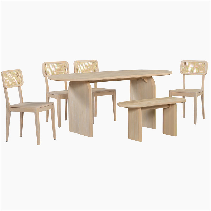 Ensemble de table de salle à manger 6 pièces avec banc, ensemble de chaises de cuisine ovales pour 6 personnes, Topmax