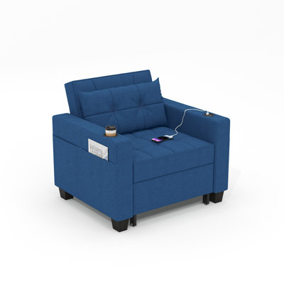Fauteuil convertible de 36,6 po de largeur avec porte-gobelets et poches latérales