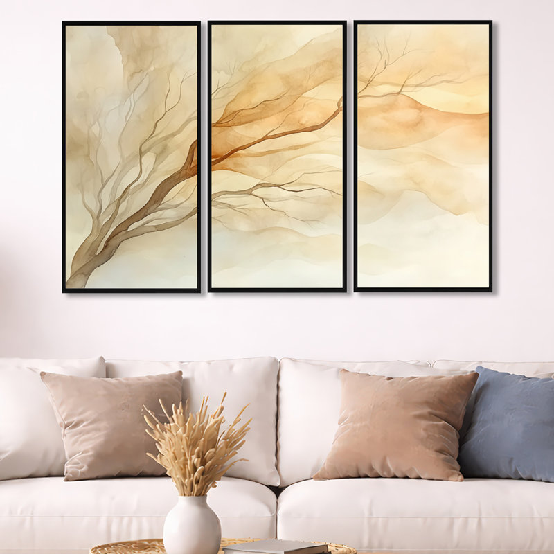 Silhouette de l'arbre, art mural Windy Tree, Cadre flottant noir, H 32 po x l 48 po