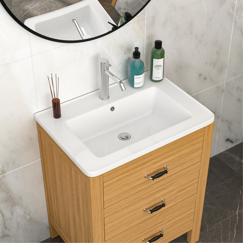 Plateau de meuble-lavabo simple blanc 28 po x 19 po avec 1 trou de robinet et trop-plein (lavabo seulement)