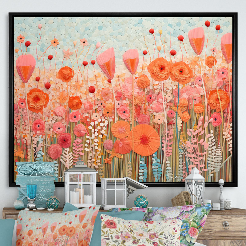 «Vibrant Floral Oasis Field III», reproduction sur toile, Cadre flottant noir, 30" H x 40" W