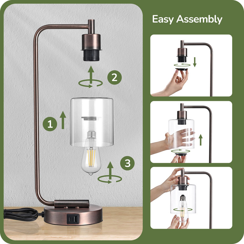 Dimmable Table Lamp With Usb And Touch Control, Antique Red Copper
