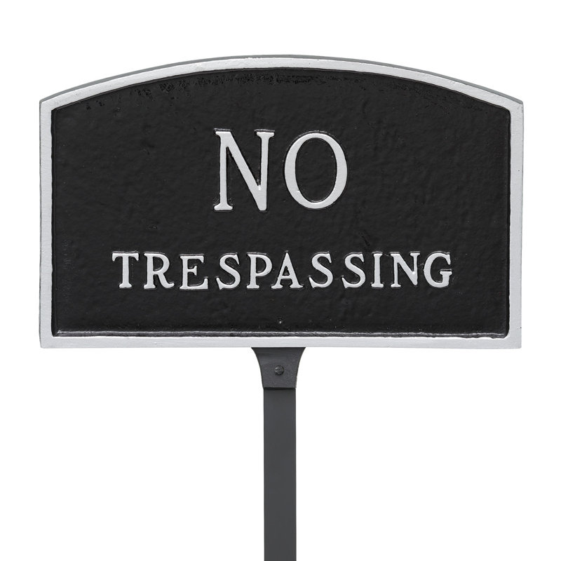 Panneau de jardin «No Trespassing», Noir / argent, H 5,5 po x l 9 po x P 0,25 po