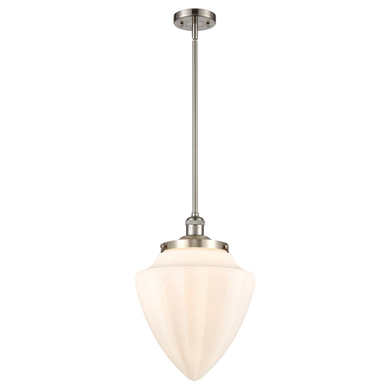 Luminaire suspendu géométrique unique 1 lumière, Nickel satiné brossé, Blanc mat