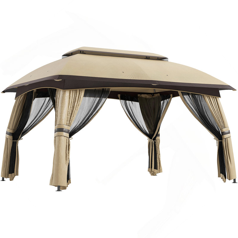 Pavillon de jardin 10 pi x 13 pi Outsunny, Chrome chrome, Beige