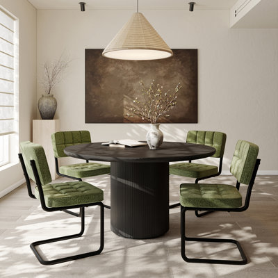 Mid-Century Modern Velvet Upholstered Cantilever Dining Chairs with Armless Design and Metal Frame (Set of 4)