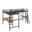 Lit mezzanine simple en L en métal avec double bureau, structure en acier et échelle double