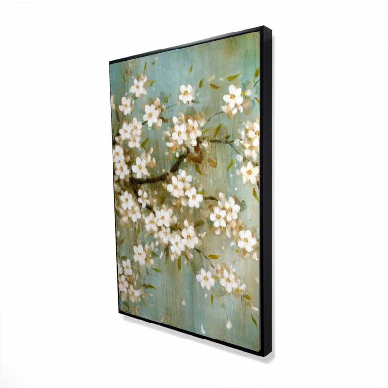 «White Cherry Blossom - Toile romantique encadrée», H 37,25 po x l 25,25 po