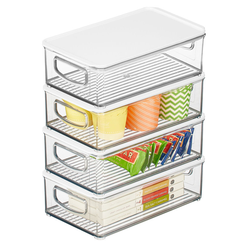 Clear/White BPA-Free Plastic Kitchen Storage Bin Set with Lids, 4 Pack