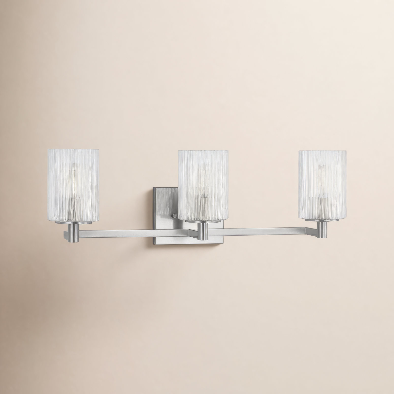 Luisa bath wall sconce with clear fluted glass shades, 3, Brushed Steel