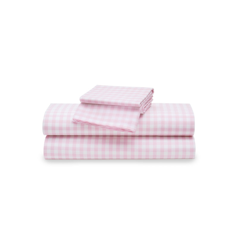 Gingham Cotton Sheet Set, Full Sheet Set with 2 Pillowcases, Light Blue Gingham