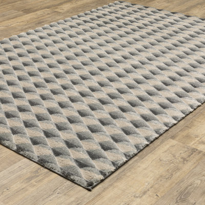 Timbre Carved Diamond Trellis Charcoal/ Grey Area Rug