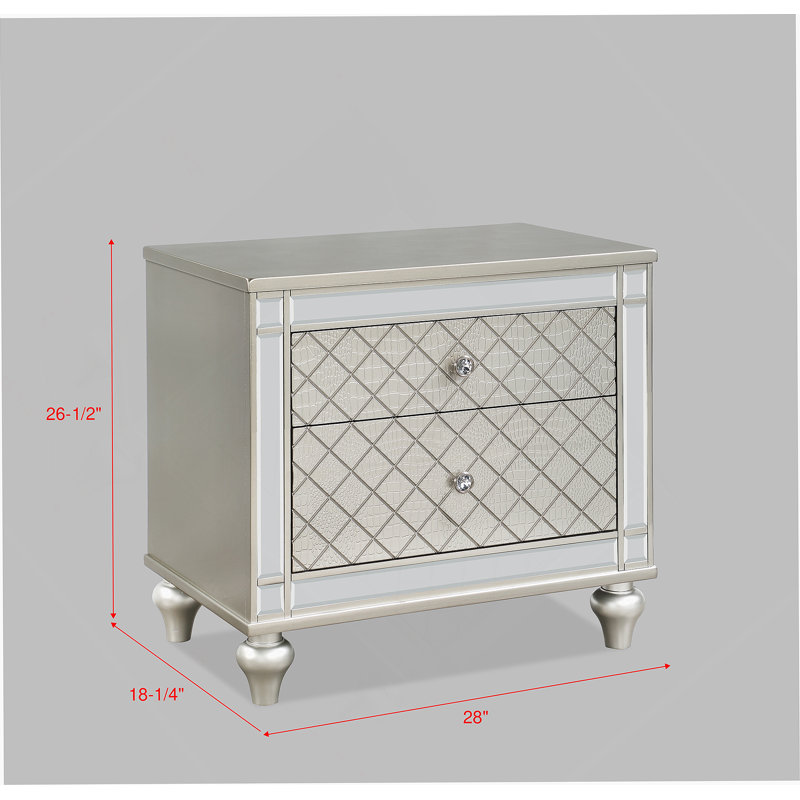 1pièce de chambre à coucher à 2 tiroirs Glam
