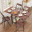 Ensemble table et chaises pliantes 5 pièces pour 4 personnes, gain de place : table à abattants, 4 chaises pliantes, étagère de rangement, roulettes verrouillables, structure en acier robuste et compacte – Noyer-932100676-932100677