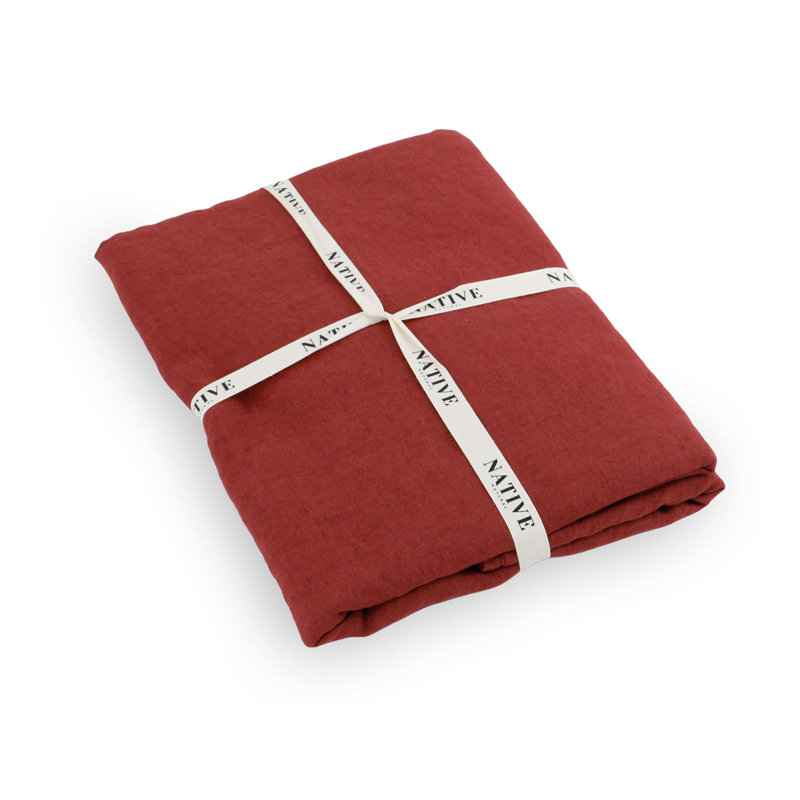 Elegant White Pure Linen Tablecloth, Red
