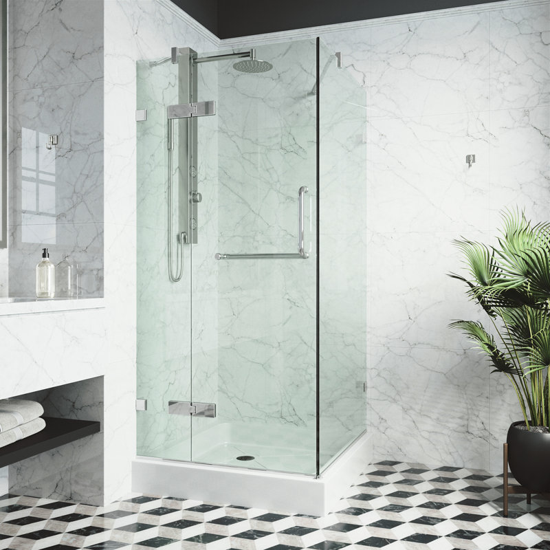 Monteray 32" W x 32" D x 79" H Hinged Frameless Shower Enclosure with 3/8  Clear Glass&Base, Chrome