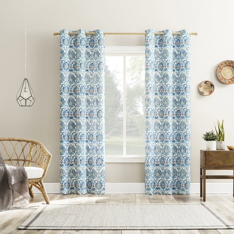 Hastings Watercolor Medallion Semi-Sheer Grommet Curtain Panel, 40" W x 63" L