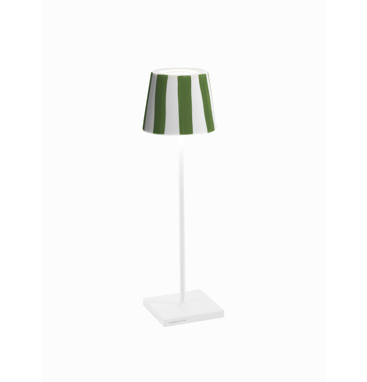 Poldina Ceramic Table Lamp, White Lamp/Green Stripes