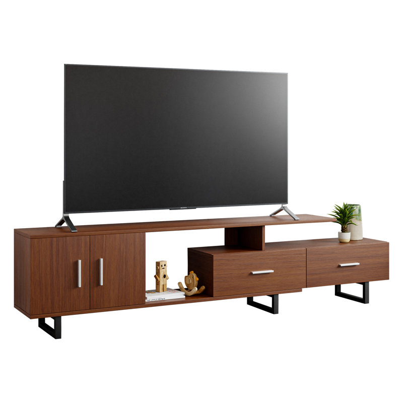 Meuble télé Thiels pour téléviseur de 60 po ou moins, meuble multimédia Mid-Century avec tiroirs de rangement et gestion des câbles