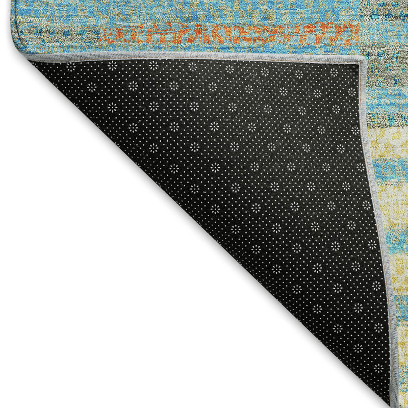 Tapis bleu sarcelle lavable à la machine de qualité supérieure Prisco, Rectangle 3' x 5'