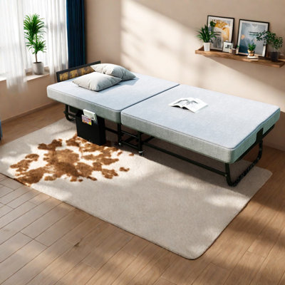 Lit d'appoint portatif avec rangement, structure en acier, gris moderne