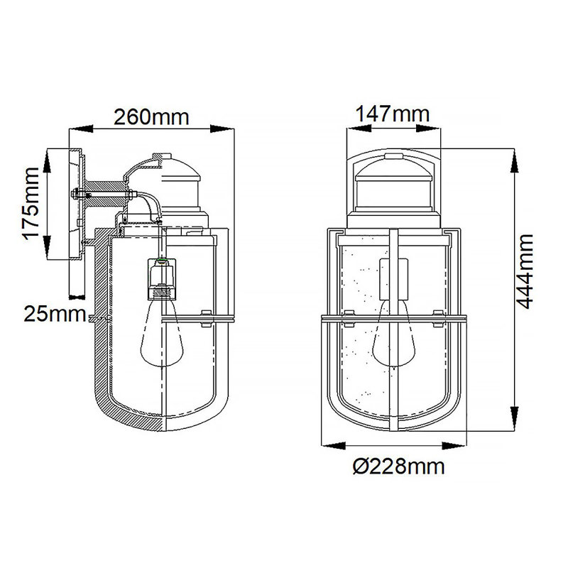 Lakemont Black Outdoor Wall Lantern, 44.4cm H x 22.8cm W x 26cm D