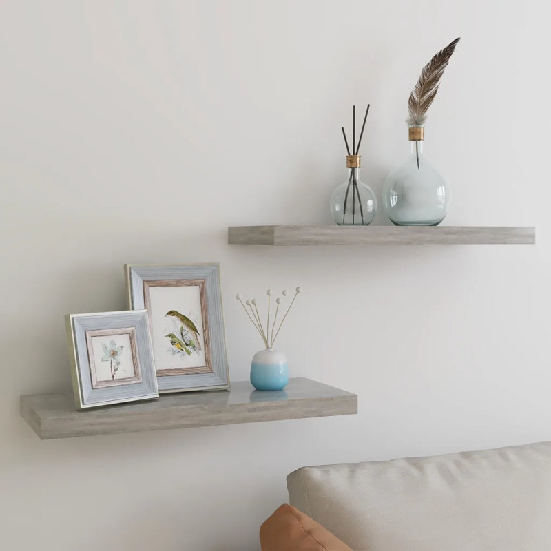 Gracie-Lea 2 Piece Floating Shelf, 1.5cm H x 23.5cm W x 9.06cm D, Concrete Grey