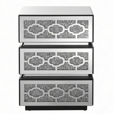 Mirrored Bedside Nightstand, Modern Side Table With 3 Drawers Accent End Table With Crushed Diamonds For Bedroom, Dorm And Living Room 17.7"W X 13.8"D X 23.6"H