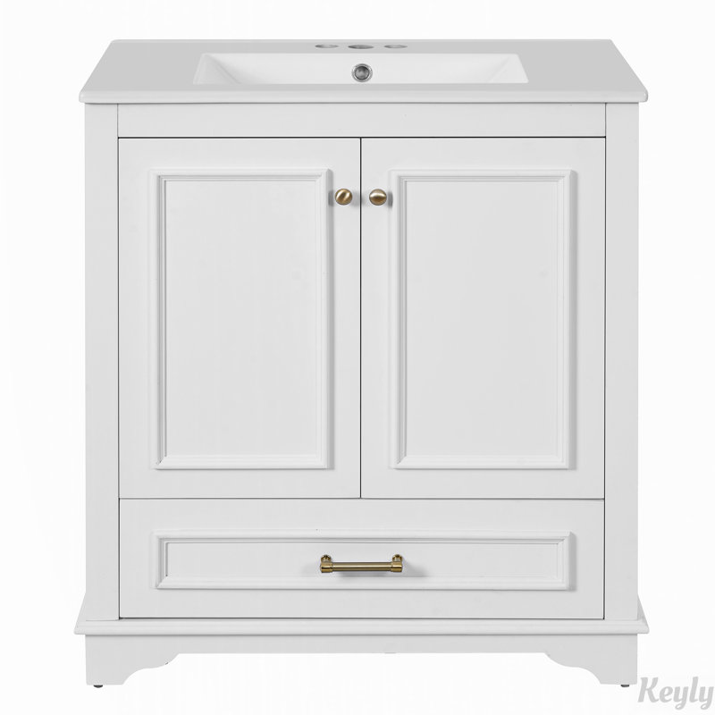 Meuble-lavabo de luxe 30 po avec lavabo en céramique, portes à fermeture douce, Blanc