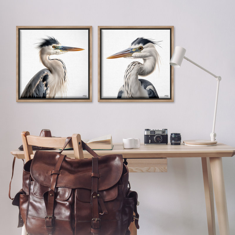 «Young Heron Birds», ensemble de 2 toiles flottantes encadrées par Roozbeh Bahramali, Cadre flottant orme Montalcino