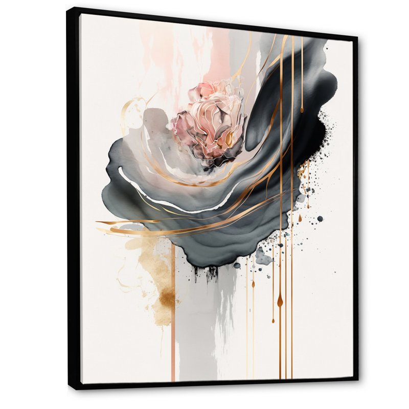 " Grey Elegant Roses ", 44" H x 34" W, Black Floater Framed