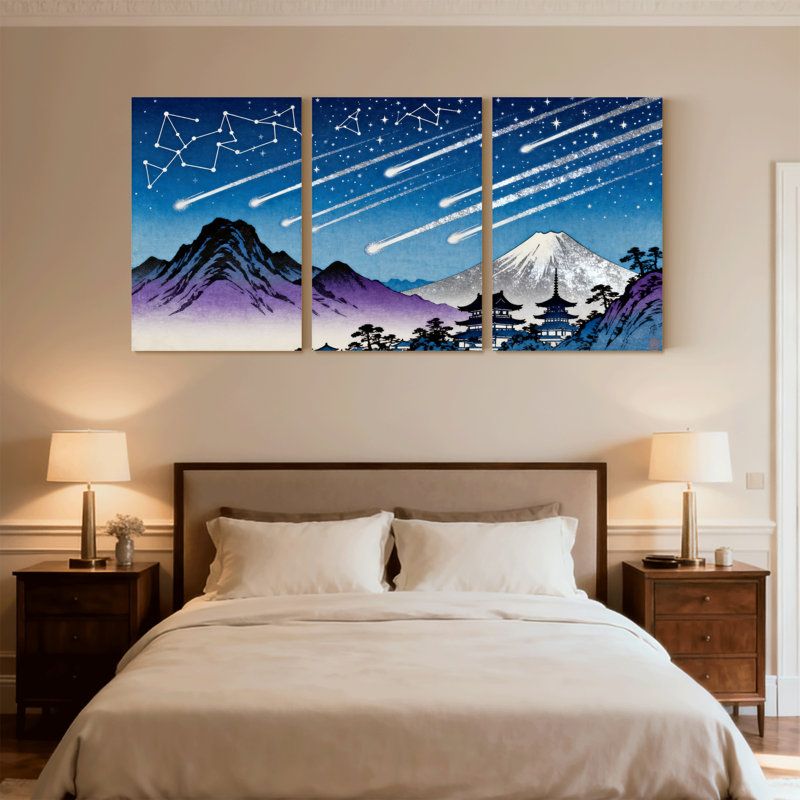 Ensemble de 3 impressions sur toile Starry Sky Mountain, H 30 po x l 60 po
