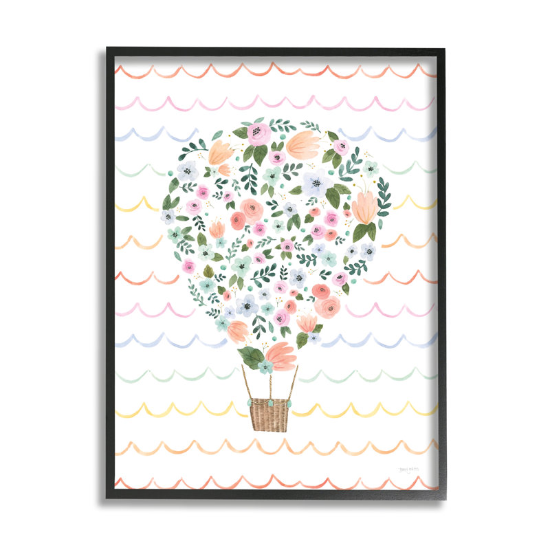 Art pour enfants en montgolfière, H 30 po x l 24 po x P 1,5 po, Giclée encadrée noir minuit