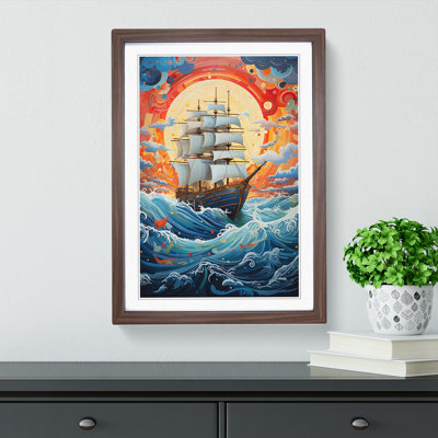 Ship On The Ocean Contemporary - Single Picture Frame Print on Wood
