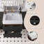 Meuble-lavabo en noyer avec lavabo à surface solide blanc brillant-126990322