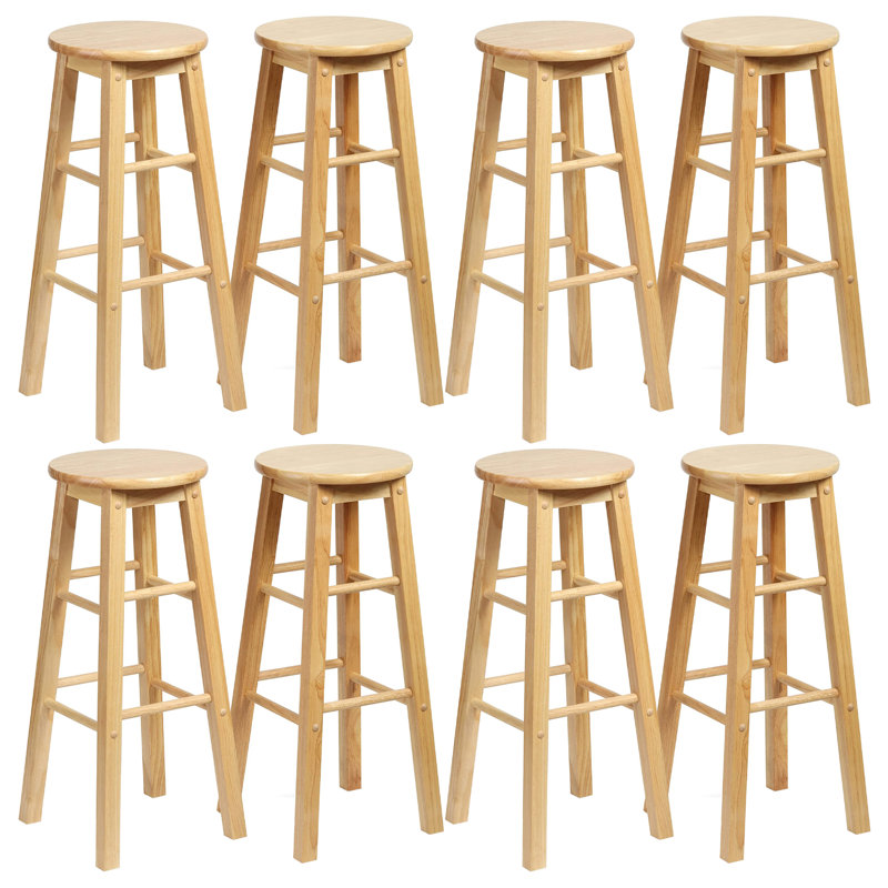 Classic Round Seat 29" Tall Kitchen Counter Stools, Natural, 8
